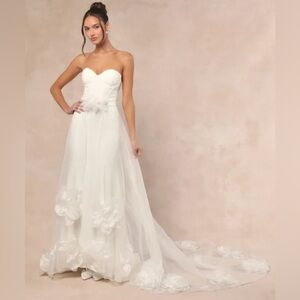 Lulus luxe bridal Somerie Ivory Strapless Organza Overlay Maxi Dress Sz XL
